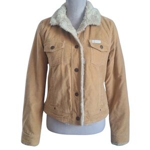 Retro Western Jacket Aeropostale Sherpa Lined Corduroy Brown Tan Button Front M